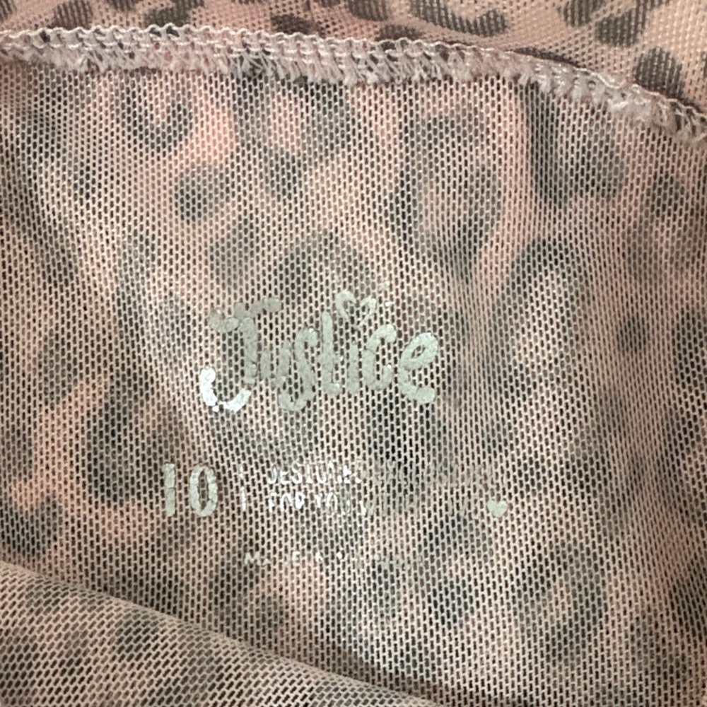Justice High Neck Pink Leopard Print Kids Shirt Sz 10 Ruffle Hem Mesh Top Layer - Picture 6 of 7